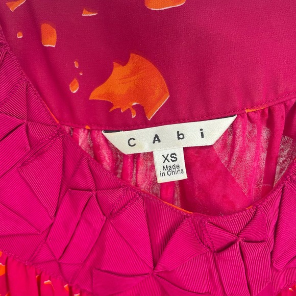 Cabi Pink Orange Print Tulle Hem Sleeveless Mini Shift Dress oversized Size XS - Picture 10 of 11